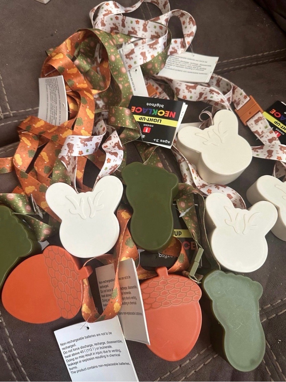 LED Necklaces for Parties - White, Green, Orange Acorn & deer Designs